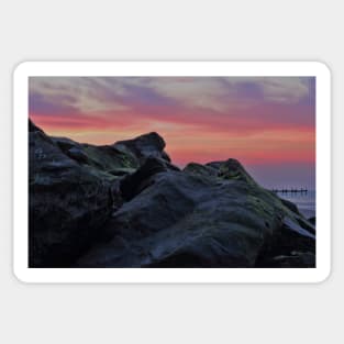 Happisburgh sea defences at sunset Sticker